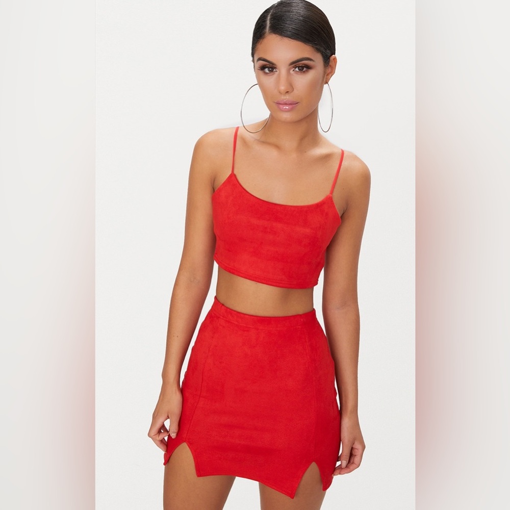 PLT Red Faux Suede Two Piece Dress